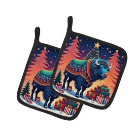Buffalo Christmas Pair of Pot Holders Kitchen Heat Resistant Pot Holders Sets Oven Hot Pads for Cooking Baking BBQ, 7 1/2 x 7 1/2