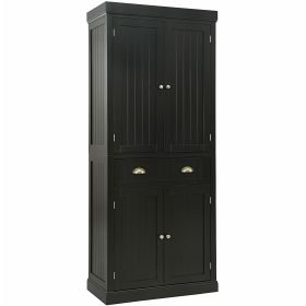 Kitchen Pantry Storage Cabinet with Doors Drawer and Adjustable Shelves (Color: Dark Brown)