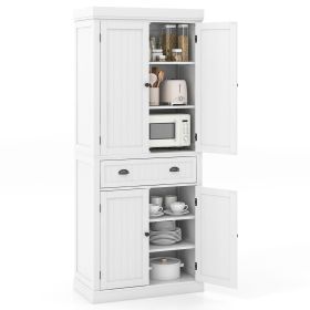 Kitchen Pantry Storage Cabinet with Doors Drawer and Adjustable Shelves (Color: White)