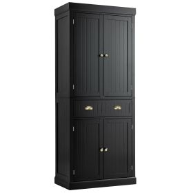 Kitchen Pantry Storage Cabinet with Doors Drawer and Adjustable Shelves (Color: Black)