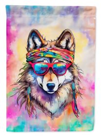 Hippie Animal Wolf House Flag Large Porch Sleeve Pole Decorative Outside Yard Banner Artwork Wall Hanging, Polyester, House Size, Multicolor (Default: Default)