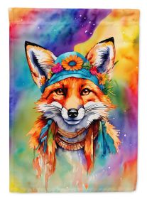 Hippie Animal Fox House Flag Large Porch Sleeve Pole Decorative Outside Yard Banner Artwork Wall Hanging, Polyester, House Size, Multicolor (Default: Default)