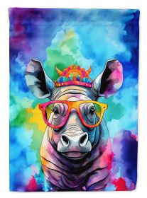Hippie Animal Rhinoceros House Flag Large Porch Sleeve Pole Decorative Outside Yard Banner Artwork Wall Hanging, Polyester, House Size, Multicolo (Default: Default)