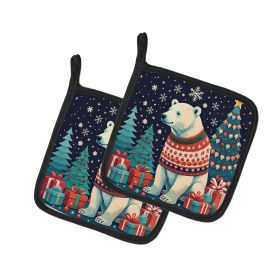 Polar Bear Christmas Pair of Pot Holders Kitchen Heat Resistant Pot Holders Sets Oven Hot Pads for Cooking Baking BBQ, 7 1/2 x 7 1/2 (Default: Default)