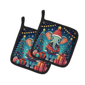Elephant Christmas Pair of Pot Holders Kitchen Heat Resistant Pot Holders Sets Oven Hot Pads for Cooking Baking BBQ, 7 1/2 x 7 1/2 (Default: Default)
