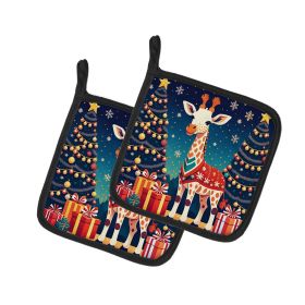 Giraffe Christmas Pair of Pot Holders Kitchen Heat Resistant Pot Holders Sets Oven Hot Pads for Cooking Baking BBQ, 7 1/2 x 7 1/2 (Default: Default)