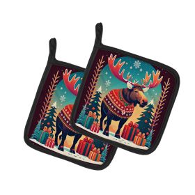 Moose Christmas Pair of Pot Holders Kitchen Heat Resistant Pot Holders Sets Oven Hot Pads for Cooking Baking BBQ, 7 1/2 x 7 1/2 (Default: Default)
