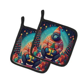 Gorilla Christmas Pair of Pot Holders Kitchen Heat Resistant Pot Holders Sets Oven Hot Pads for Cooking Baking BBQ, 7 1/2 x 7 1/2 (Default: Default)