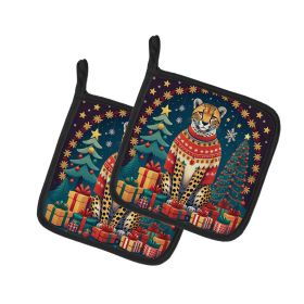 Cheetah Christmas Pair of Pot Holders Kitchen Heat Resistant Pot Holders Sets Oven Hot Pads for Cooking Baking BBQ, 7 1/2 x 7 1/2 (Default: Default)