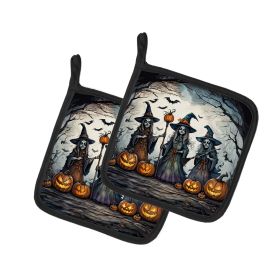 Witches Spooky Halloween Pair of Pot Holders Kitchen Heat Resistant Pot Holders Sets Oven Hot Pads for Cooking Baking BBQ, 7 1/2 x 7 1/2 (Default: Default)