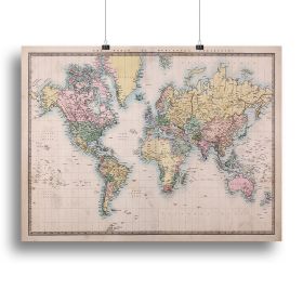 Original old hand coloured map Canvas Print or Poster (Type: Standard Framed Canvas Print, size: 28" x 20" / 70cm x 50cm (approx))
