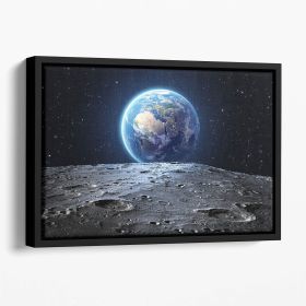 Blue earth seen from the moon surface Floating Framed Canvas (Color: Black, size: 36" x 24" / 90cm x 60cm (approx))