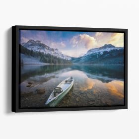 First Snow Emerald Lake Floating Framed Canvas (Color: Black, size: 36" x 24" / 90cm x 60cm (approx))