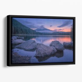 Twilight At Trillium Lake Floating Framed Canvas (Color: Black, size: 16" x 12" / 42cm x 30cm (approx))