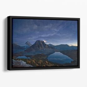 Starry Night At Mount Assiniboine Floating Framed Canvas (Color: Black, size: 36" x 24" / 90cm x 60cm (approx))