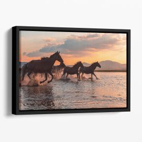 WATER HORSES Floating Framed Canvas (Color: Black, size: 12" x 8" / 30cm x 20cm (approx))