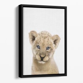 Peekaboo Baby Lion Floating Framed Canvas (Color: Black, size: 36" x 24" / 90cm x 60cm approx)