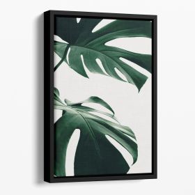 Monstera Natural 12 Floating Framed Canvas (Color: Black, size: 24" x 16" / 60cm x 40cm (approx))