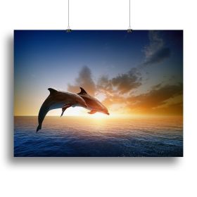 Couple jumping dolphins Canvas Print or Poster (Type: Poster Print, size: 40" x 26" / 100cm x 65cm (approx))