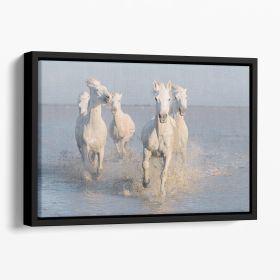 Running White Horses Floating Framed Canvas (Color: Black, size: 12" x 8" / 30cm x 20cm (approx))